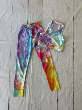 Goldsheep Girls Tie-Dye Leggings & crop top  - Rainbow size med 7-8